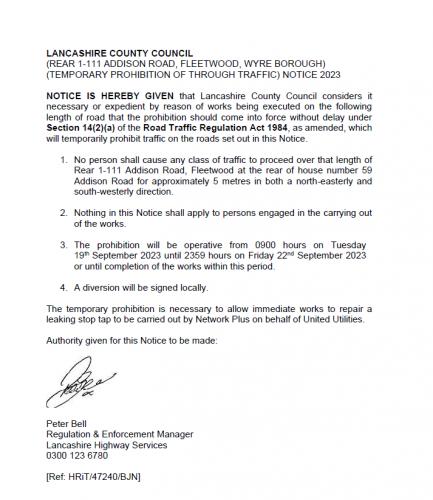 Addison Road Road Closure